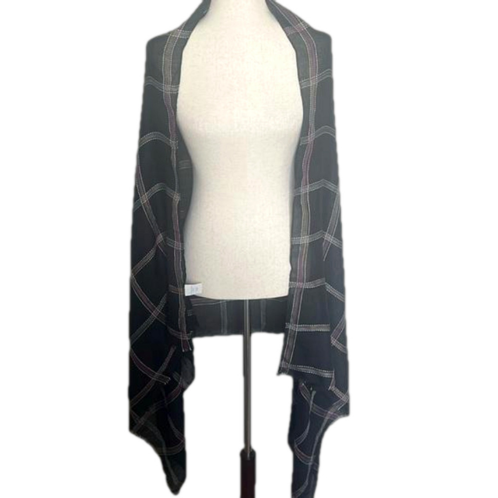Christopher & Banks Black Rainbow Plaid Scarf/Wrap‎ w/Fringed Hemline